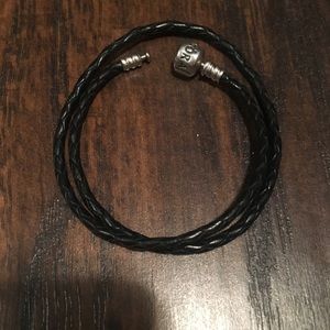 Pandora black leather bracelet